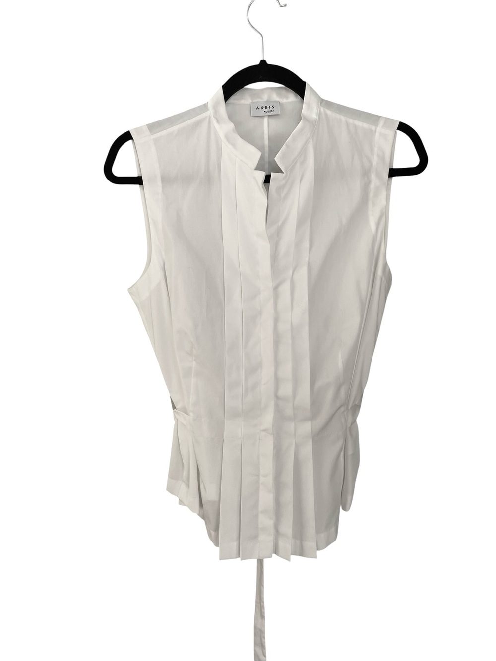 Akris Punto Sleeveless Pintuck Pleated Front Blouse White 12